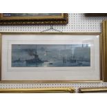 'Naval Sail & Steam' Water Colour signed Frank Wood in Frame behind Glass (59cm x 16.5cm)