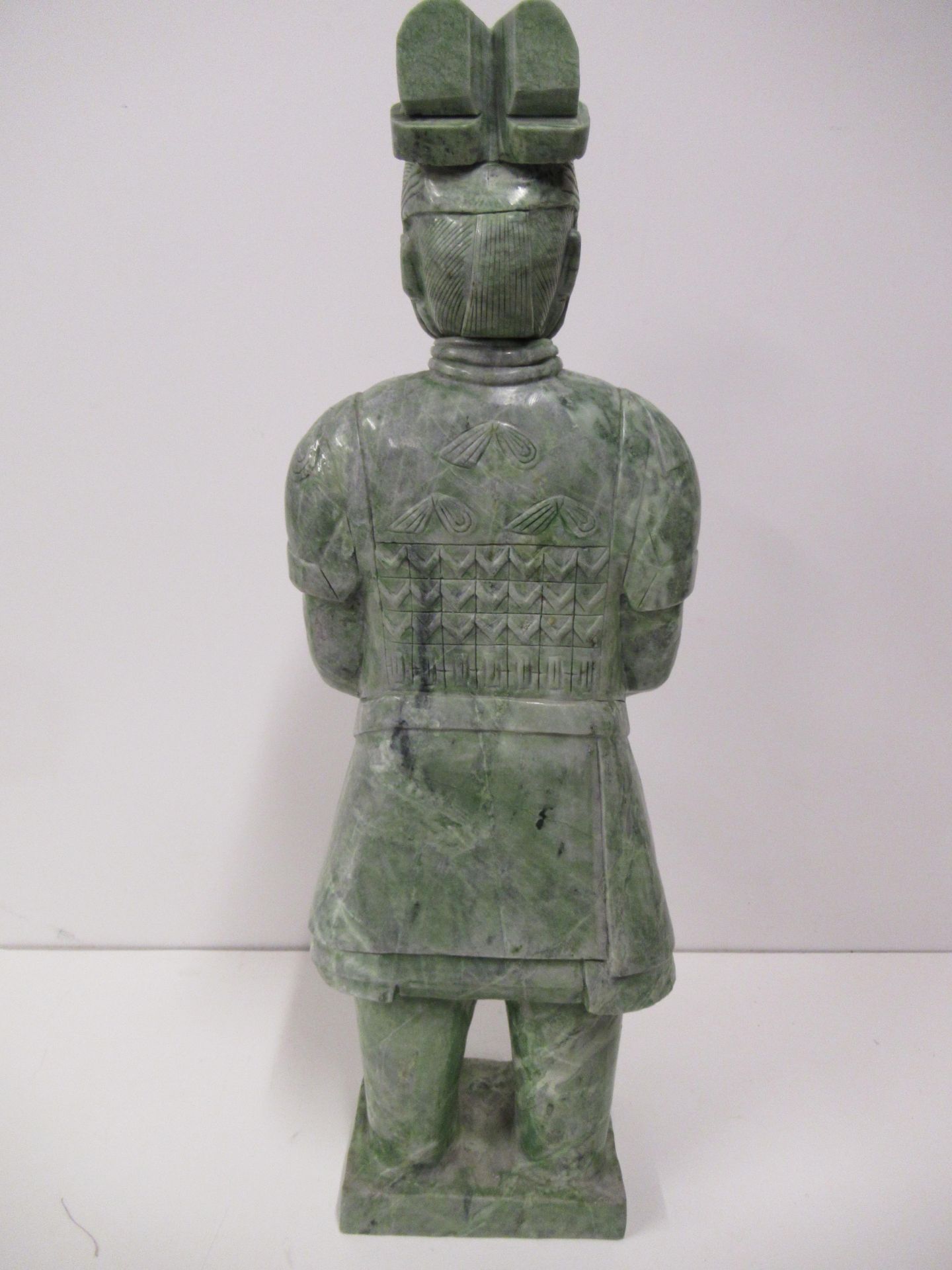 A Large, Heavy 'Jade Green' Stone figure of a Chinese Warrior (75cm tall) Approx.37Kg - Image 3 of 8