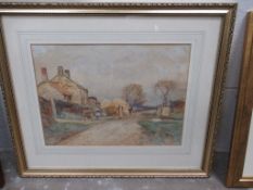 Water Colour of 'Wayside Farm' Signed R. Jobling (Robert Jobling) in Frame (36cm x 26cm)