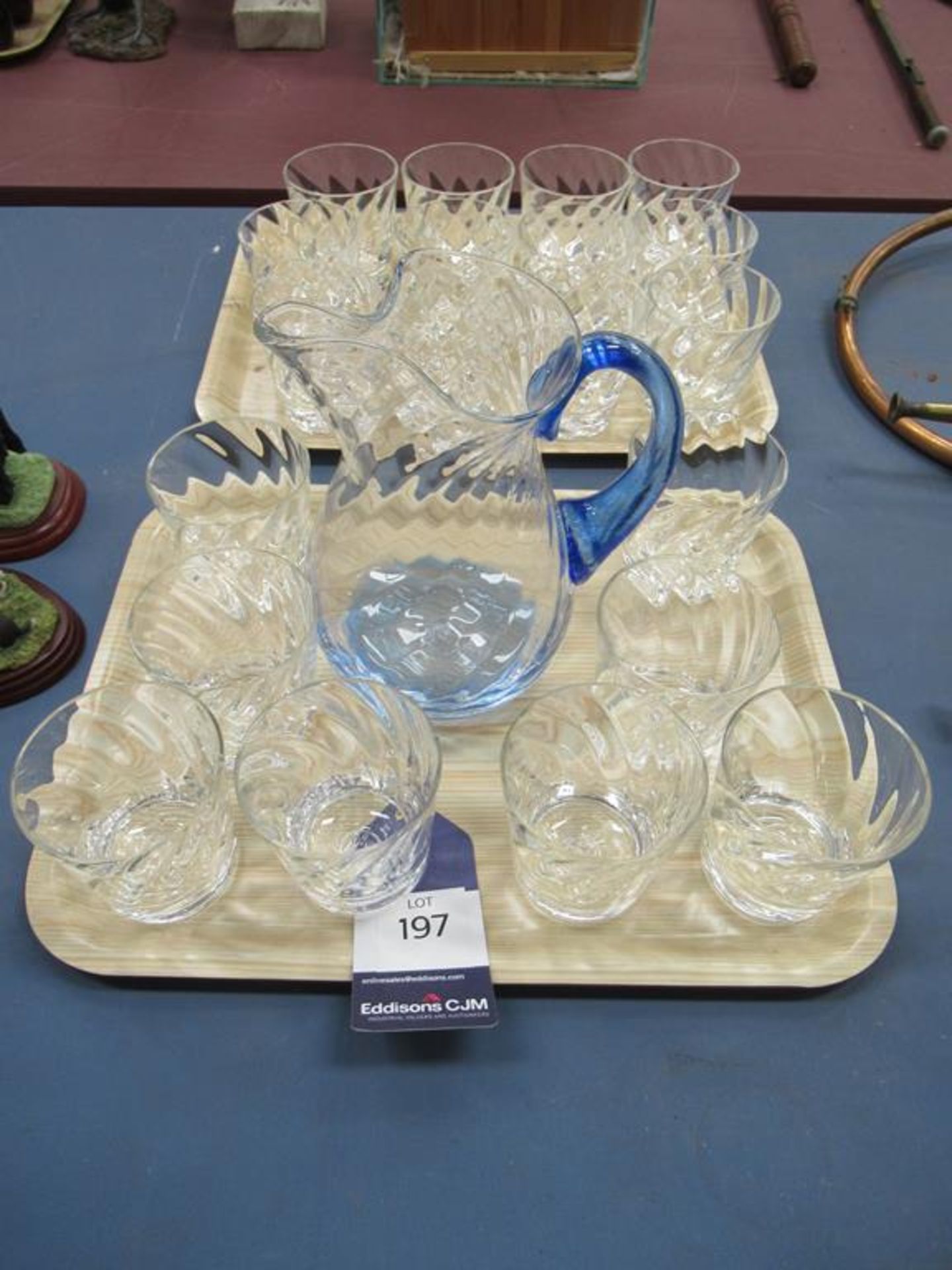 A Gibraltar Glass Jug with Twenty Drinking Glasses