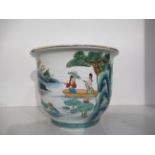An Oriental Painted Planter (31cm in Dia, 24cm in height)