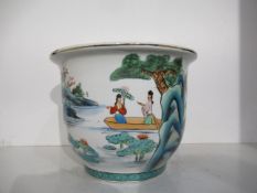 An Oriental Painted Planter (31cm in Dia, 24cm in height)