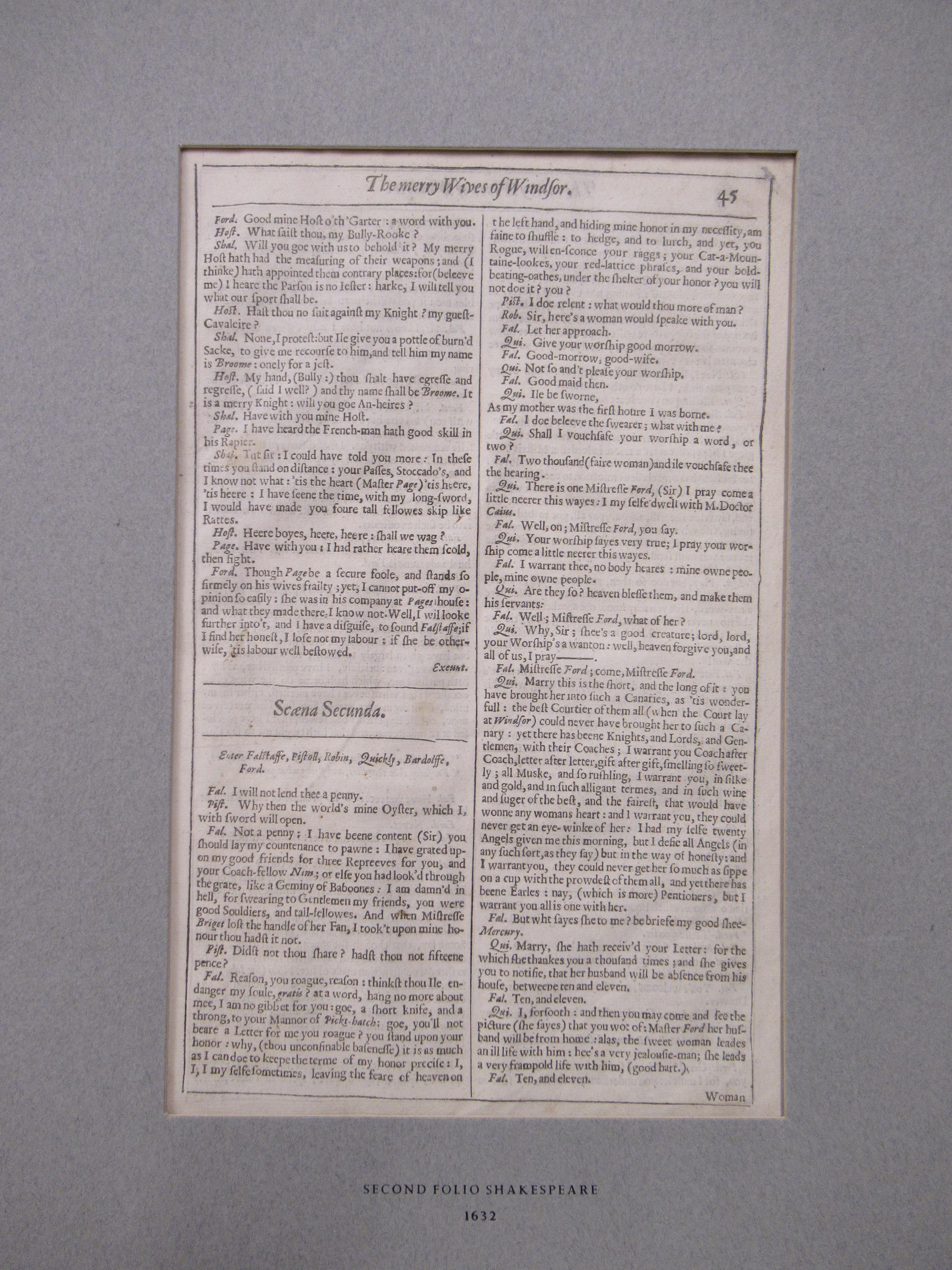 Shakespeare's 2nd Folio. A Single Page 'The Merry Wives of Windsor' Mounted - Image 2 of 9