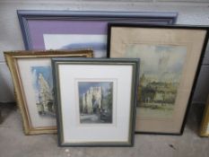 4 x Watercolour Style Prints of Paris, Lincoln, Verona etc (29cm x 35cm)