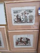 3 x Egyptian Themed Pictures on Papyrus (33cm x 44cm)