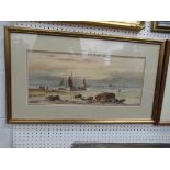 Water Colour of Fisherman Sea fishing Signed W.Heart in Frame (54cm x 23cm)