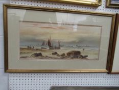 Water Colour of Fisherman Sea fishing Signed W.Heart in Frame (54cm x 23cm)