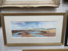 Water Colour of Coastline signed by Ben Haslam (18cm x 52cm)