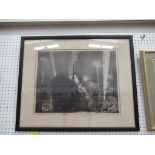 Lithograph WW2 Scene with Shipyard illuminated by AA Floodlights signed both in Pencil and on the Pl