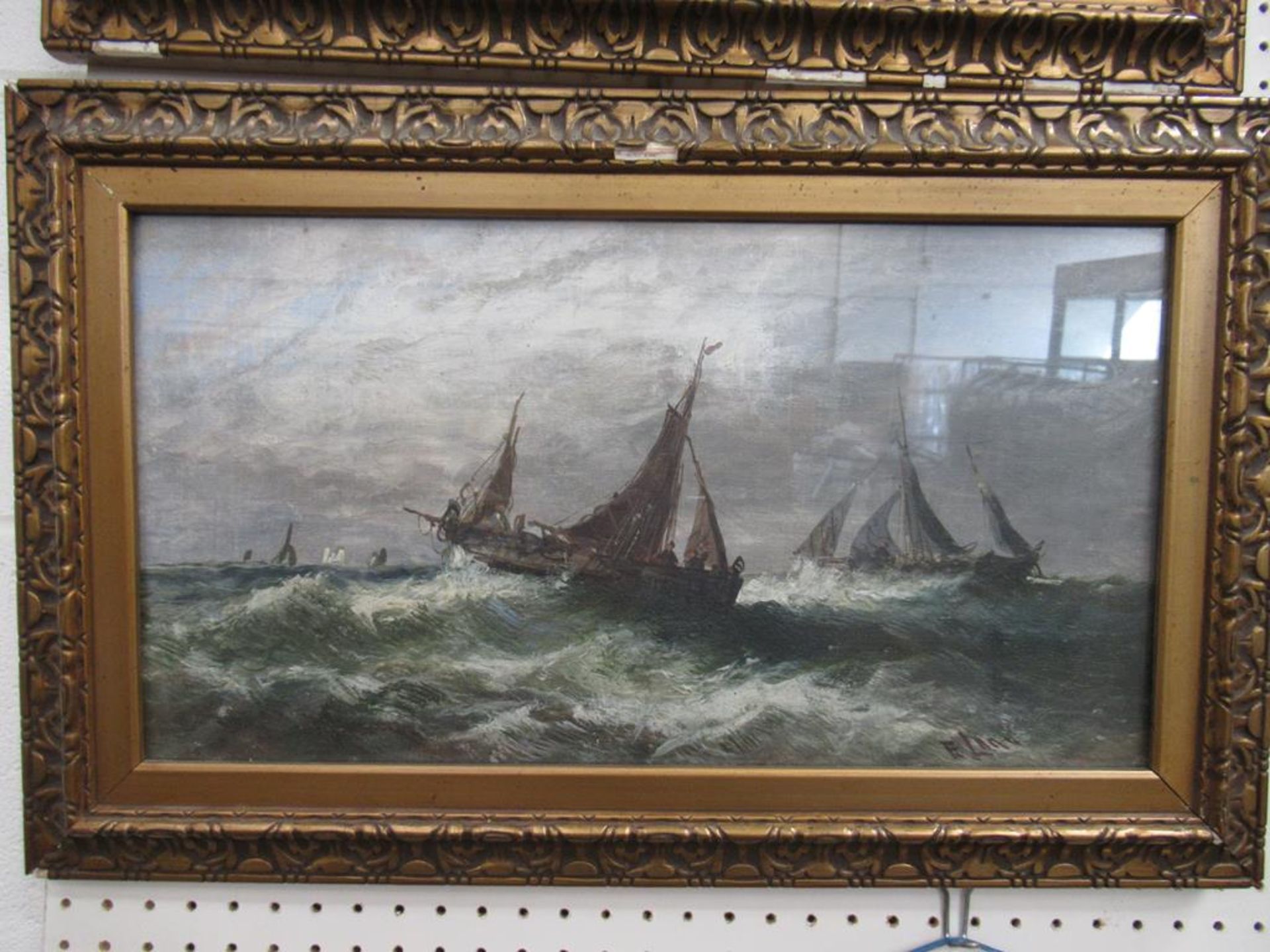 A Pair of Marine Oil Paintings signed F. Lange in Frames behind Glass (both 24cm x 54.5cm) - Image 3 of 5
