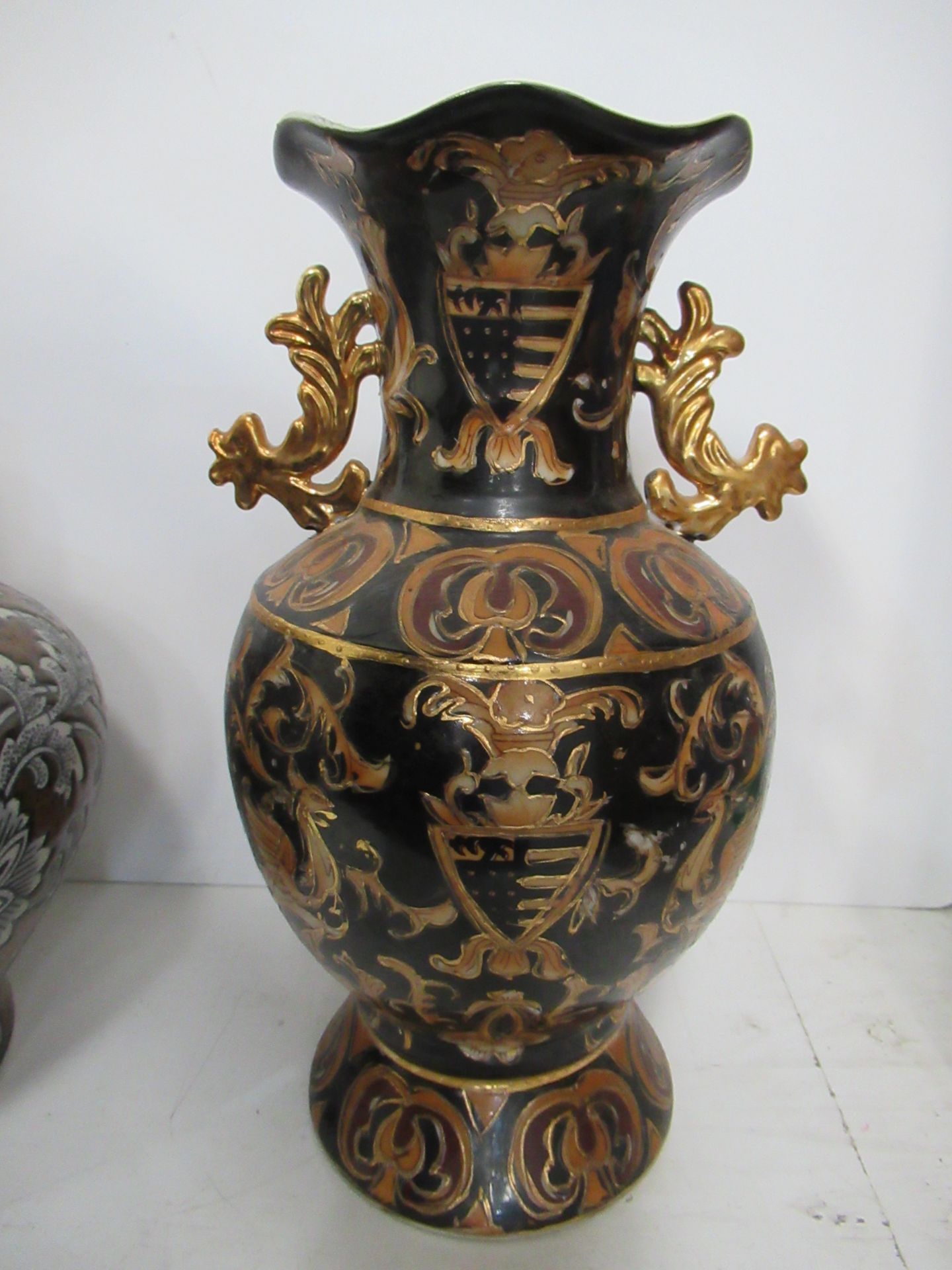 Two Chinese Black and Orange Vases together with two Urns (27cm vase/23cm urns) - Image 6 of 15