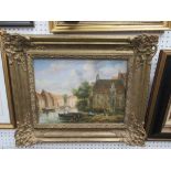 Oil on Board of Town on River Signed L. Clayton 1900 in Frame (39cm x 29cm)