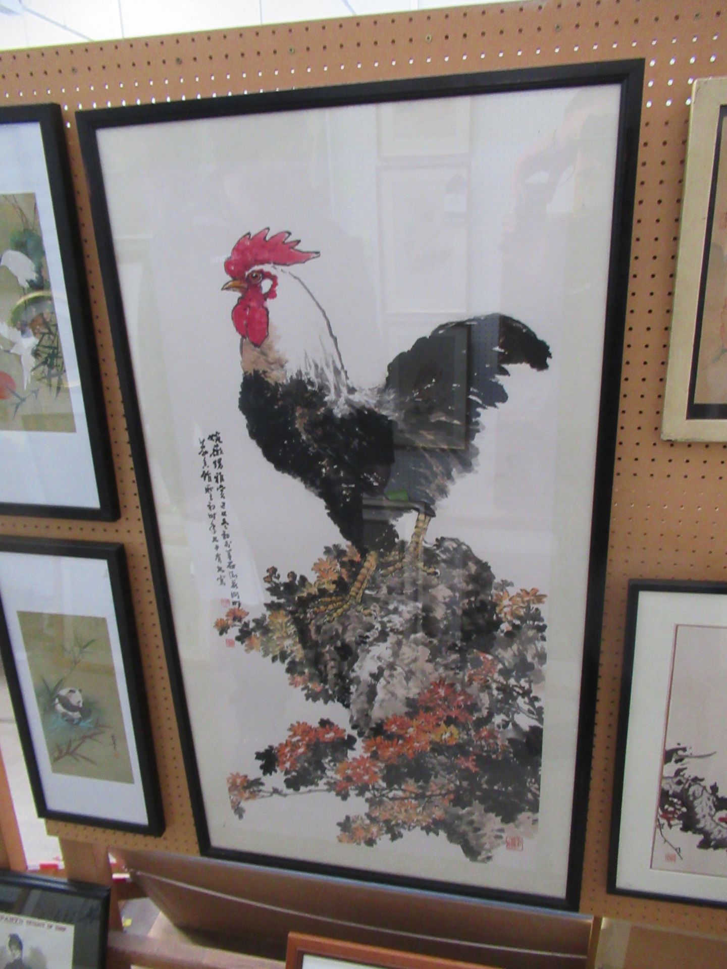 3 x Chinese Themed Artwork to include Cockerel, Cherry Blossom and Mountain Scene (42cm x 41cm)