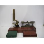 Shelf of Measuring Equipment including Compass, S.Mordan Weighing Scales etc