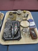 Assorted Inkwells, Tortoise Shell box, Magnifying glass and Letter opener