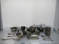 Tray of Metalware including Candle Holder, Cup, Teapot etc. Tray not included