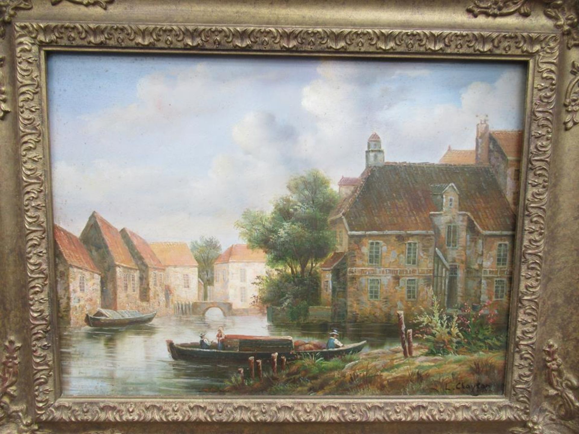 Oil on Board of Town on River Signed L. Clayton 1900 in Frame (39cm x 29cm) - Image 2 of 3