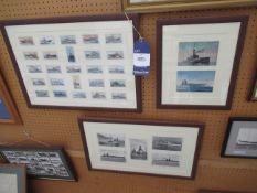 7 x Framed Postcards/ Cigarette card sets of Berwick and Naval Warships (Largest 29cm x 45cm)