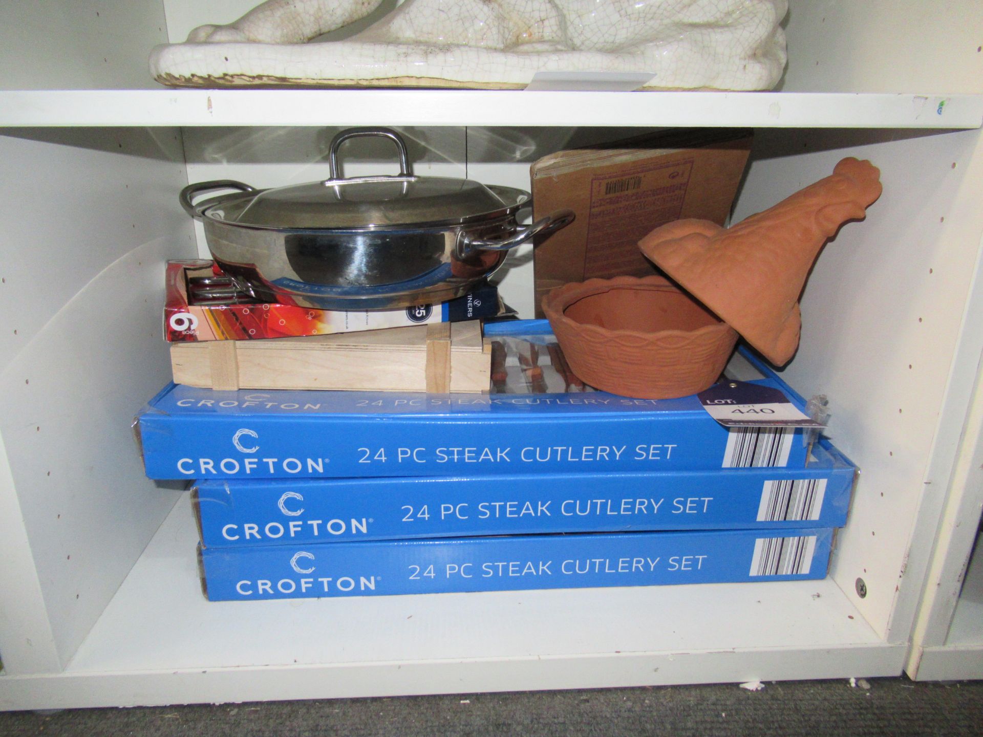 Shelf of Cooking Utensils & Steak Cutlery sets, Chicken egg Holder etc - Image 2 of 3