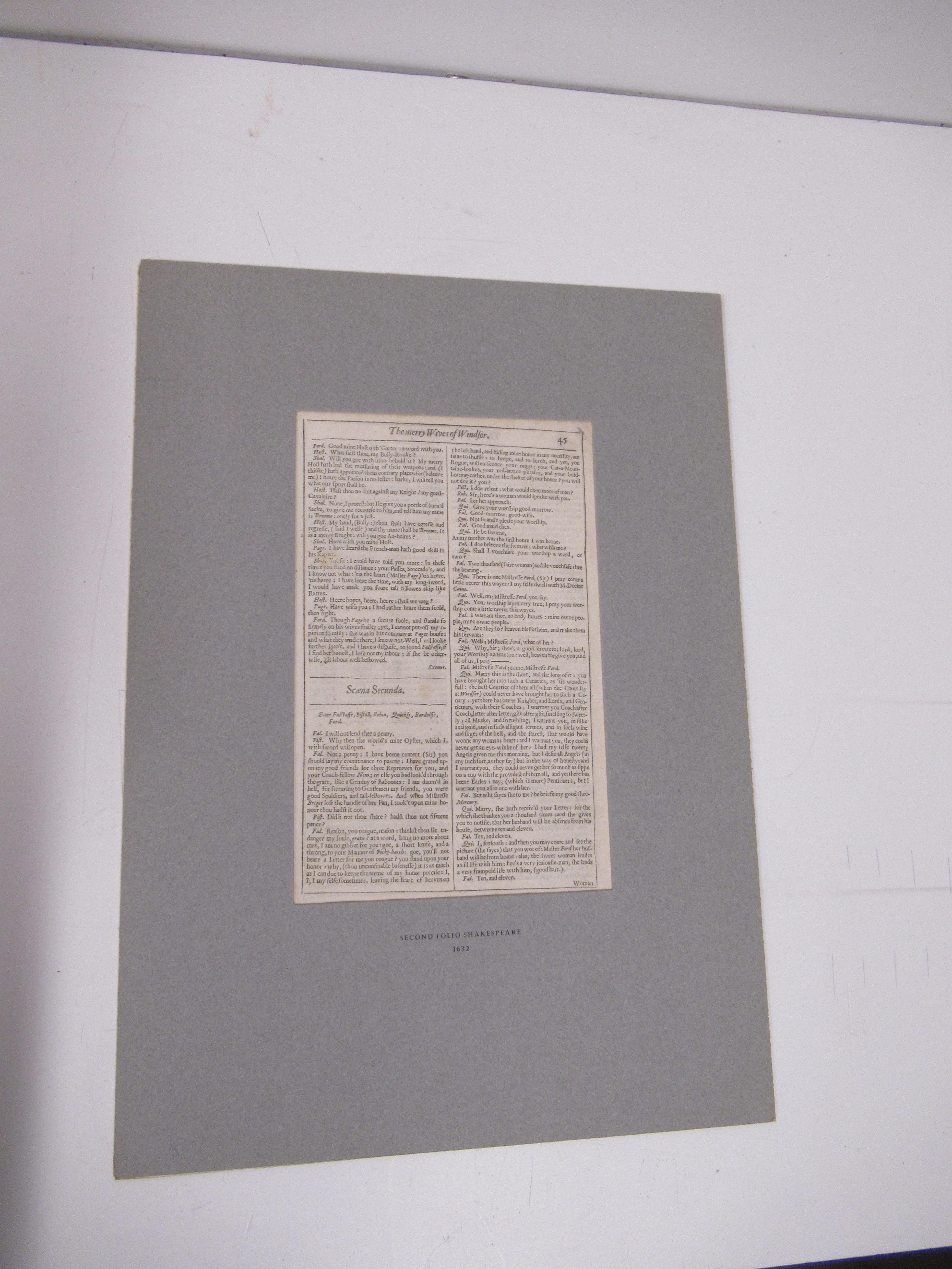 Shakespeare's 2nd Folio. A Single Page 'The Merry Wives of Windsor' Mounted - Image 3 of 9