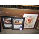 Two MG Adverts and Oldsmobile ads (framed) (largest 32cm x 22cm)