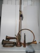 5 x Copper Musical Instruments including Horns and Bugle