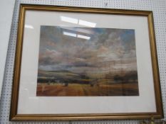 Pastel of Farm field Signed ? Turnbull in Frame (68cm x 48cm)