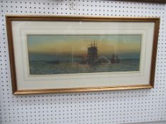 Water Colour (?) of 'Tyne Twilight' signed William.T.N Boyce in Frame (51cm x 18cm)