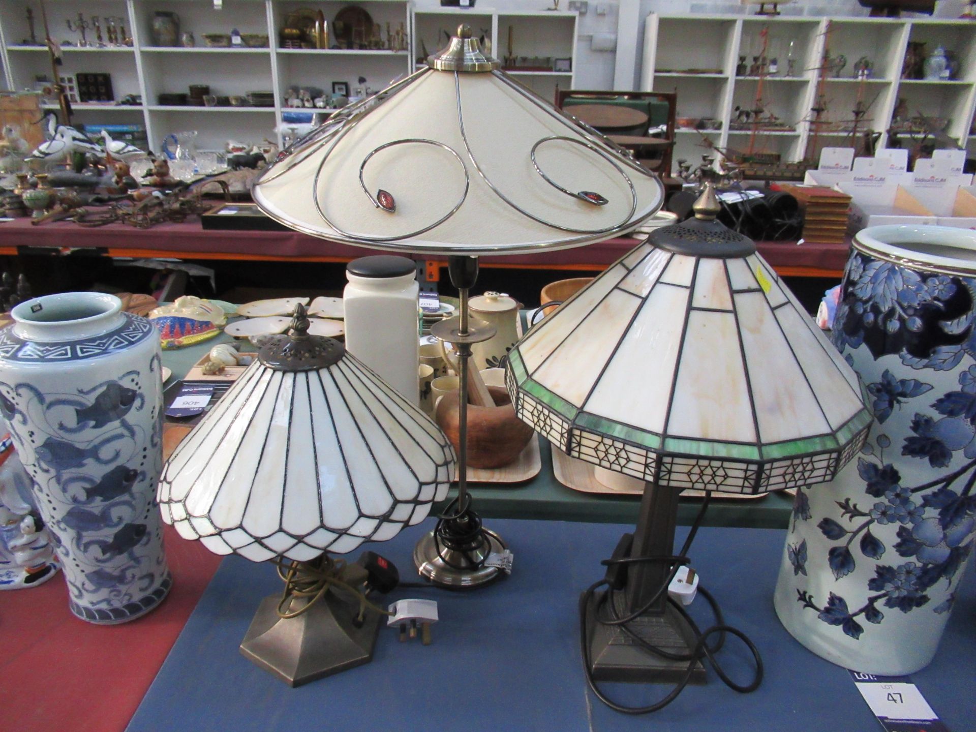 2 x Art Deco Lamps with Tiffany Style Shades and another Lamp
