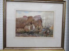 Water Colour of Gardening by Sir John Terris in Frame (42cm x 29cm)