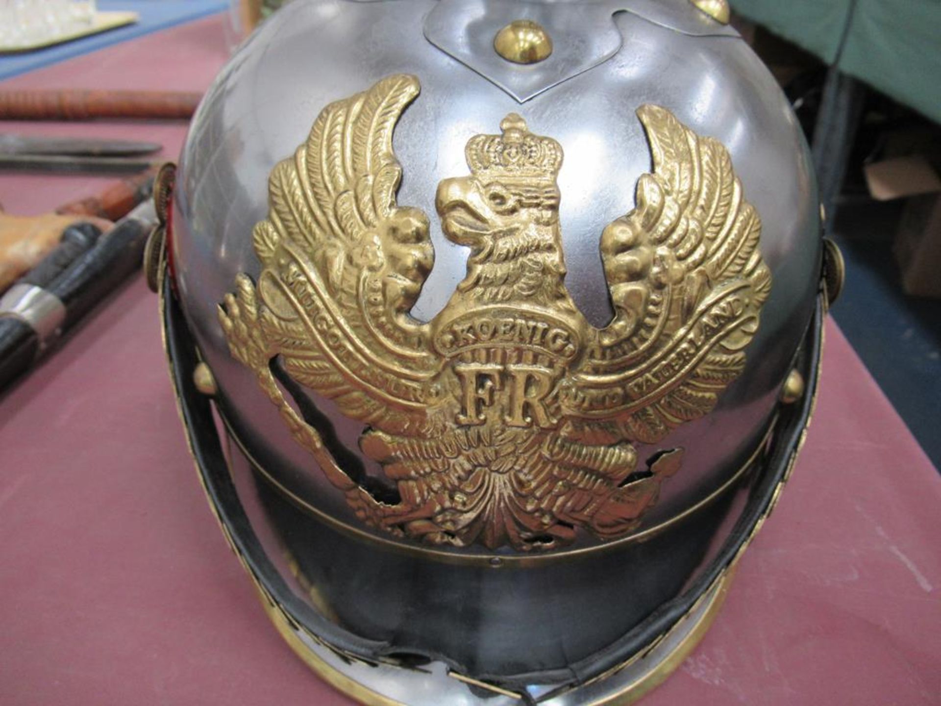 German Prussian Reproduction Helmet with Stand - Image 5 of 5