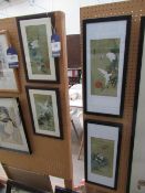 Four Chinese Water Colours signed 'Dan Quin' of Cranes and Pandas Circa 20th Century (29cm x 14cm)