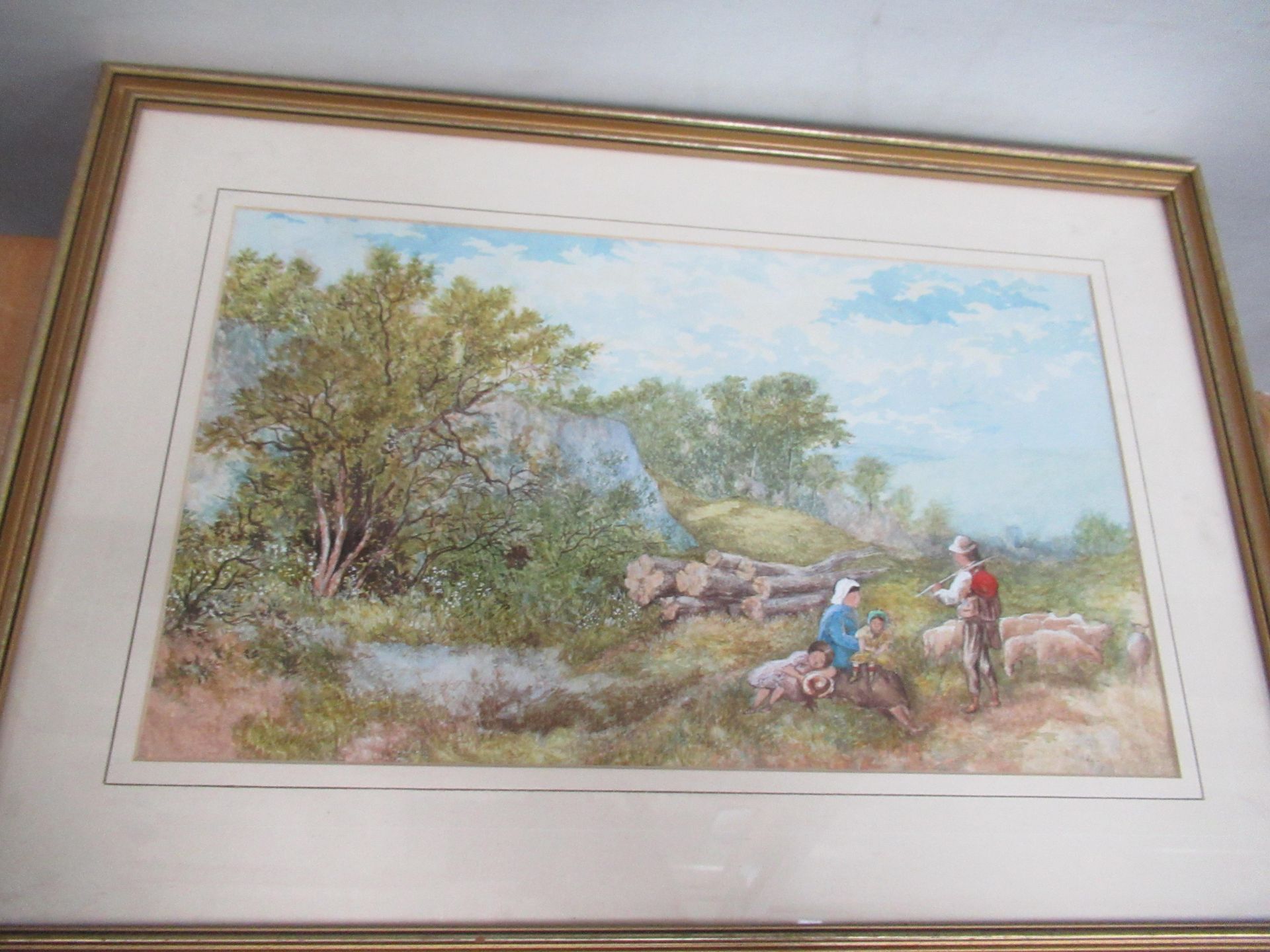 Water Colour of Country Scene and Family, Unsigned