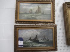 A Pair of Marine Oil Paintings signed F. Lange in Frames behind Glass (both 24cm x 54.5cm)