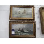 A Pair of Marine Oil Paintings signed F. Lange in Frames behind Glass (both 24cm x 54.5cm)