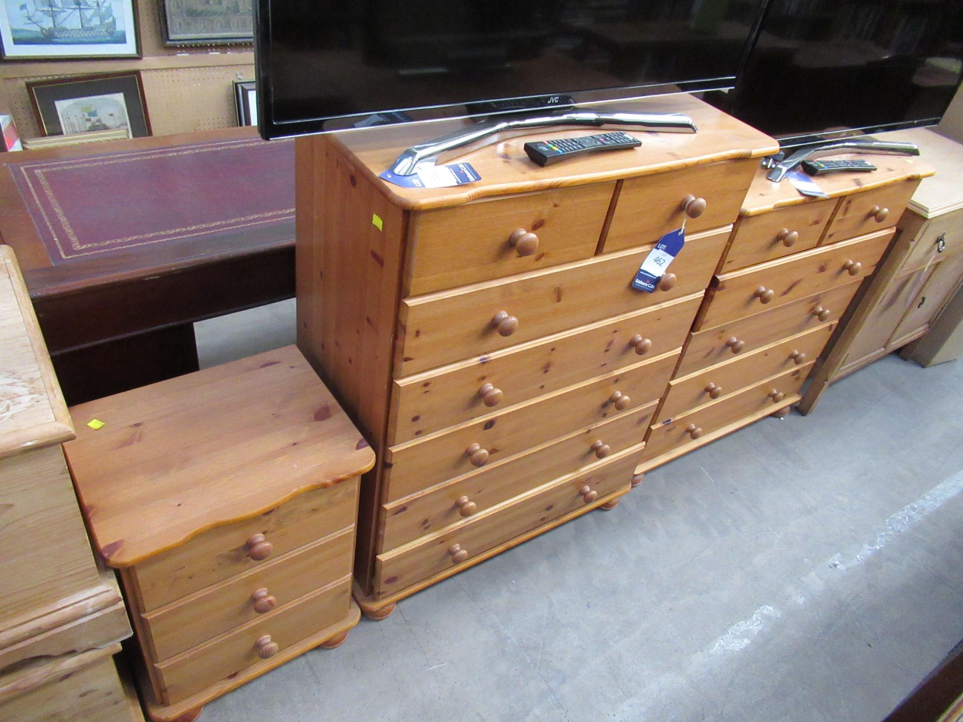 3 Piece Honey Pine Bedroom Set to Include 2 x Chest of Drawers and a Bedside Cabinet