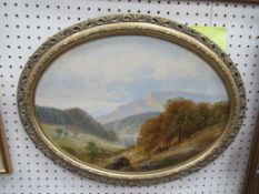 Oil of Oval Form 'Meadow, Lake and Mountains' signed by A.Grant-Kurtis (28.5cm x 39cm)
