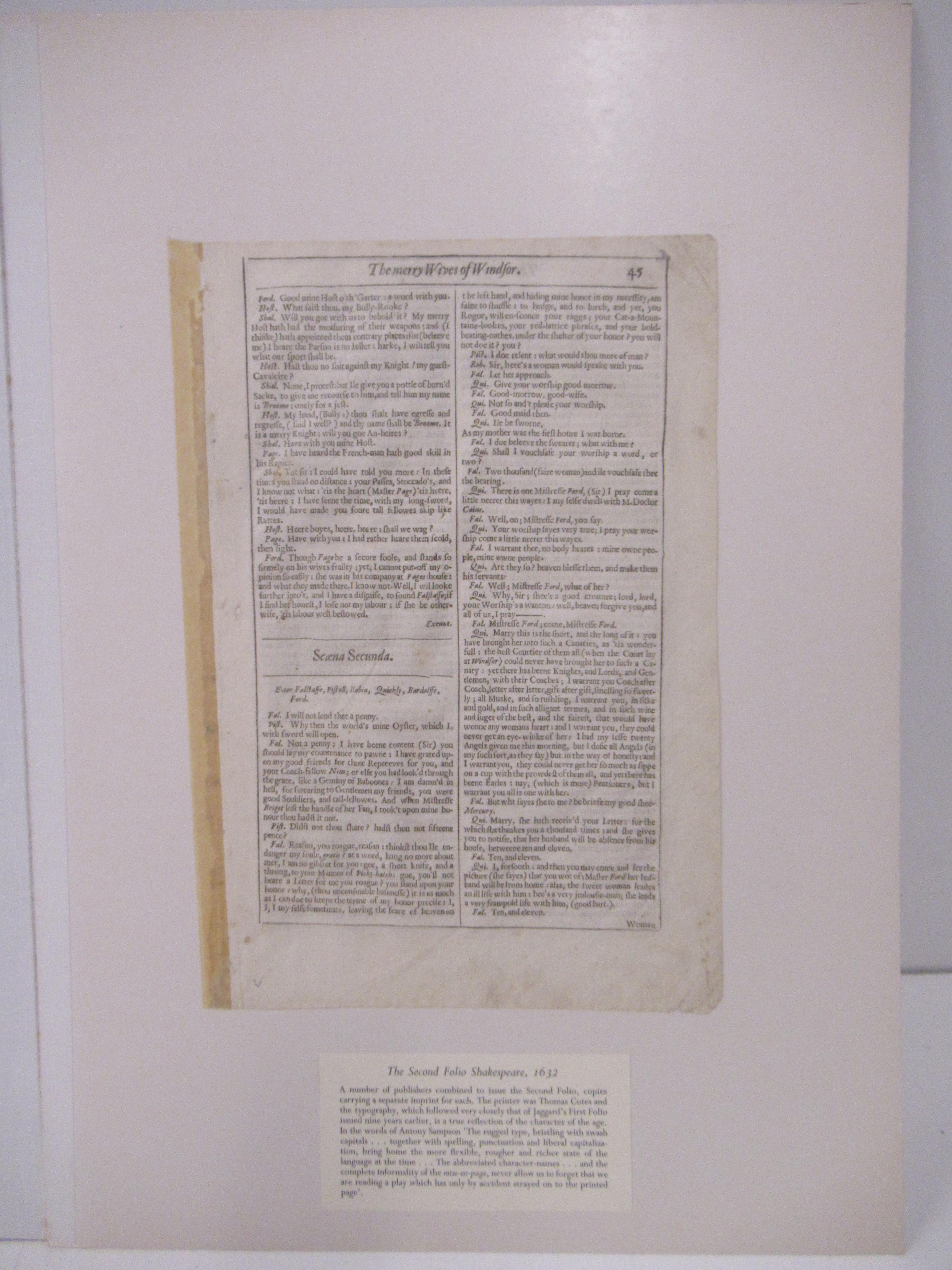 Shakespeare's 2nd Folio. A Single Page 'The Merry Wives of Windsor' Mounted - Image 6 of 9