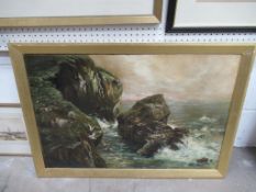 Oil on Board of Sheep on Cliffs by Sea signed ZAIW 1904 (50cm x 75cm)
