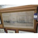 Lithograph of 'Revenge Leaving Jarrow' by Mites M Lund (?) (Largest 42cm x 86cm)