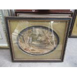 2 x Small Oval Print of Scenes by Water in Frames (largest 17cm x 14cm)