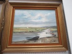 Oil on Board Coastline with Boats signed by Artist (39cm x 49cm)