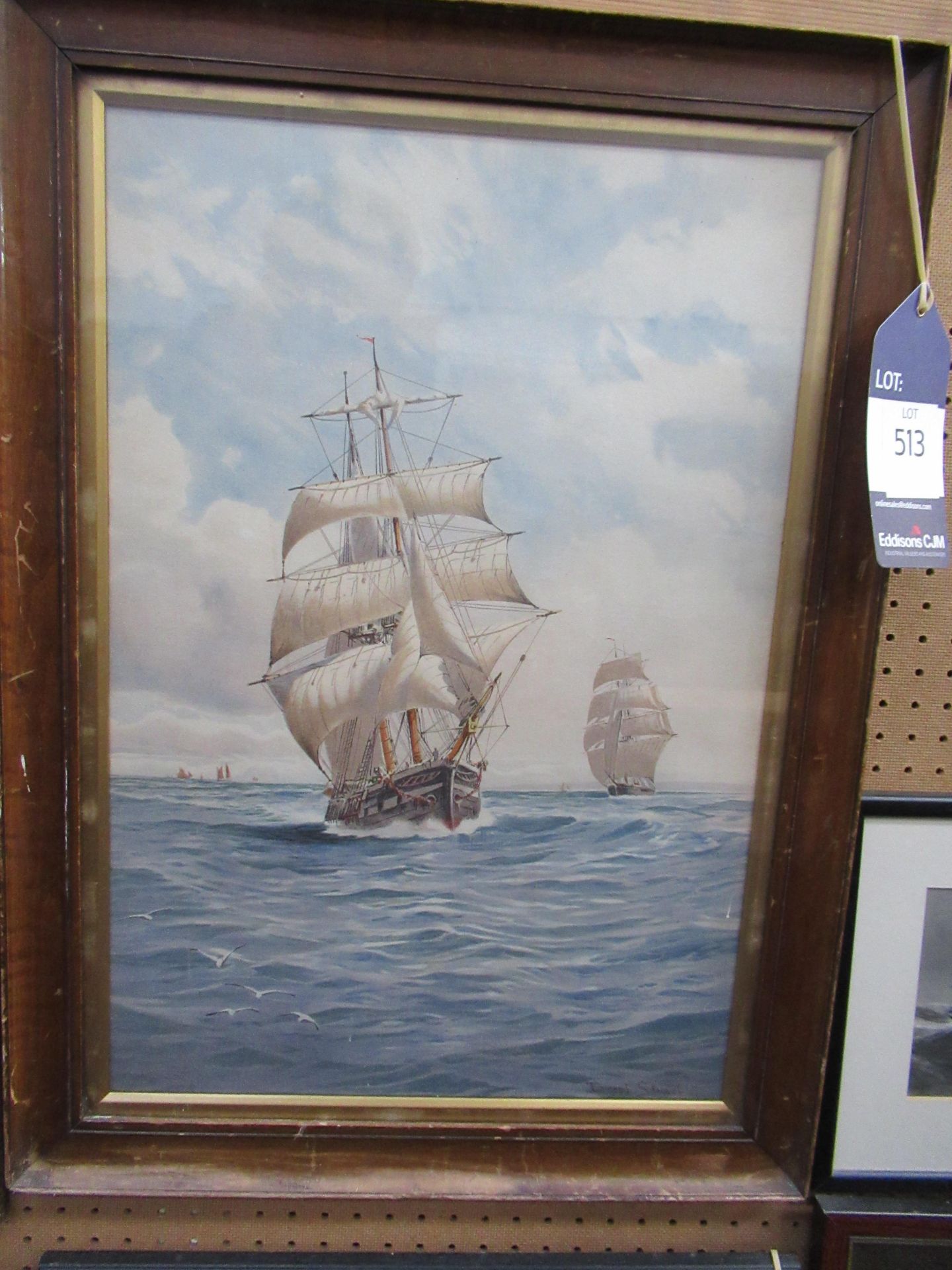 Water Colour of Sailing Ships at Sea signed Ernest Stuart (52cm x 35cm)