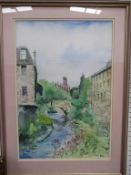 Wate Colour 'Dean Village', Edinburgh Modern, Signed by Justine (50cm x 34cm)