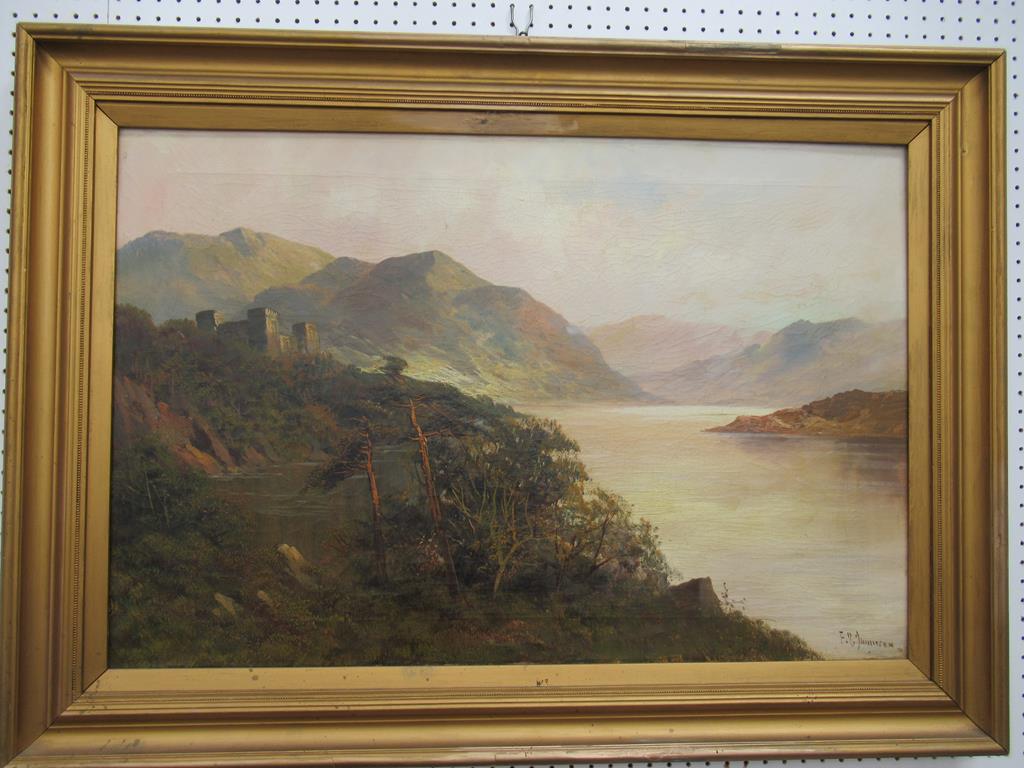 Oil on Canvas of Castle by River signed F.G Jannison (?) in Frame (75cm x 49cm)