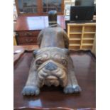 Wooden Figure of Stretching Bulldog (40cm x 32cm)