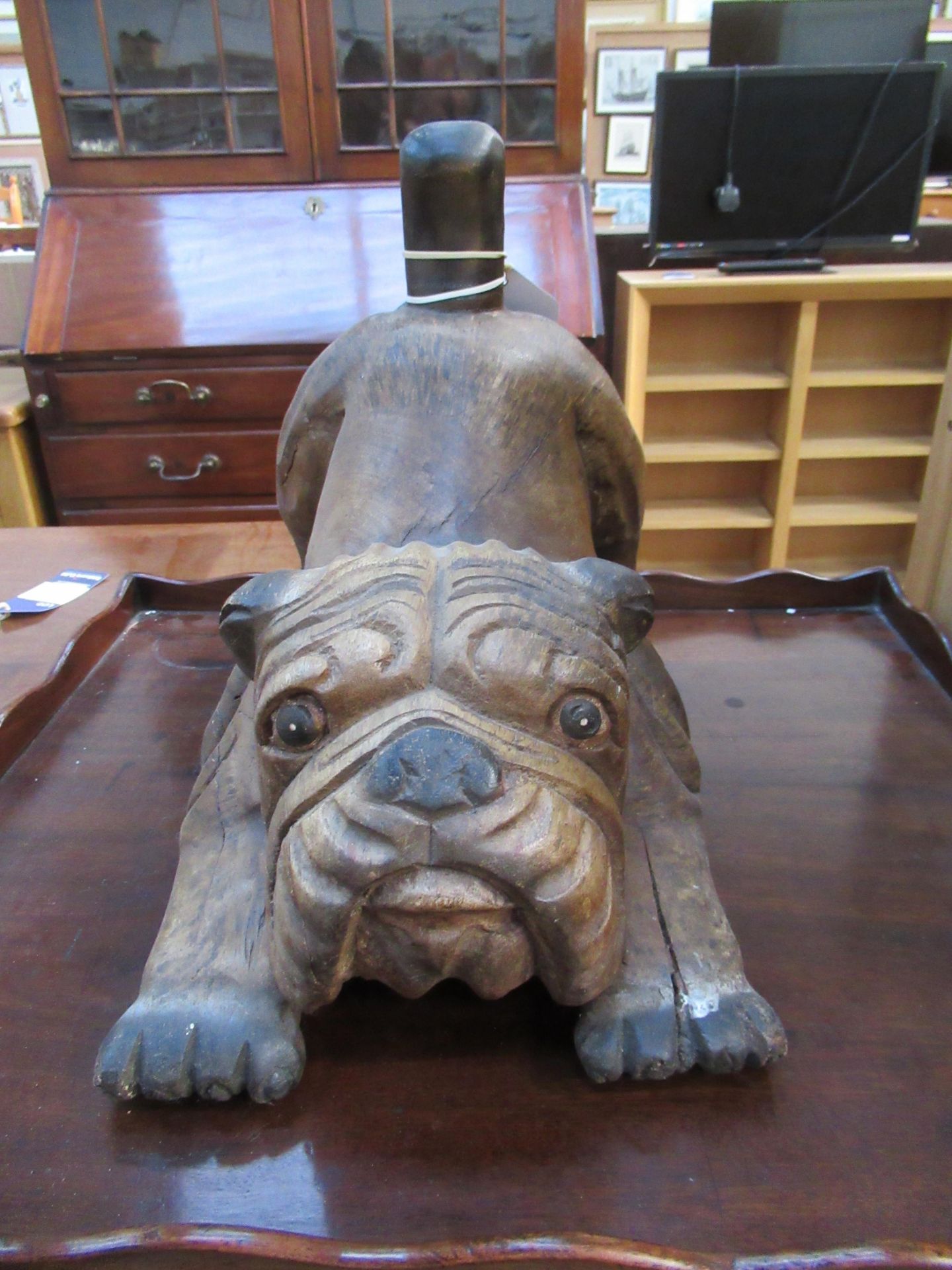 Wooden Figure of Stretching Bulldog (40cm x 32cm)