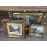 Lithograph, water colour and Photograph all in Gilt Frames (largest 18cm x 22cm)