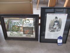 Bovril & Beef Extract adverts (framed) and Travellers Rest Mirror (largest 34cm x 24cm)