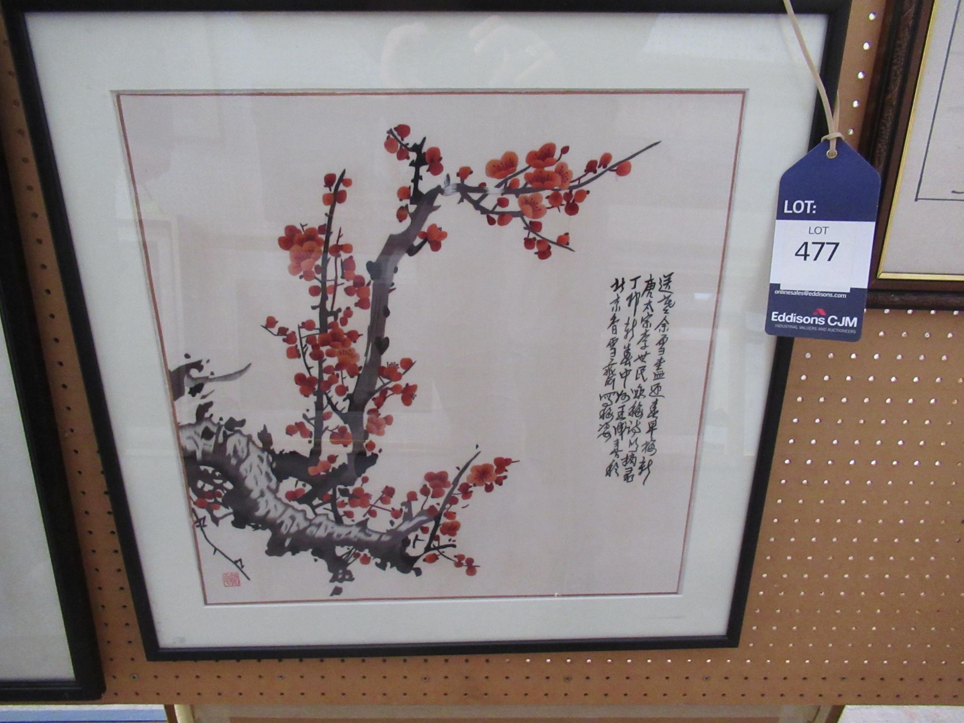 3 x Chinese Themed Artwork to include Cockerel, Cherry Blossom and Mountain Scene (42cm x 41cm) - Image 5 of 9